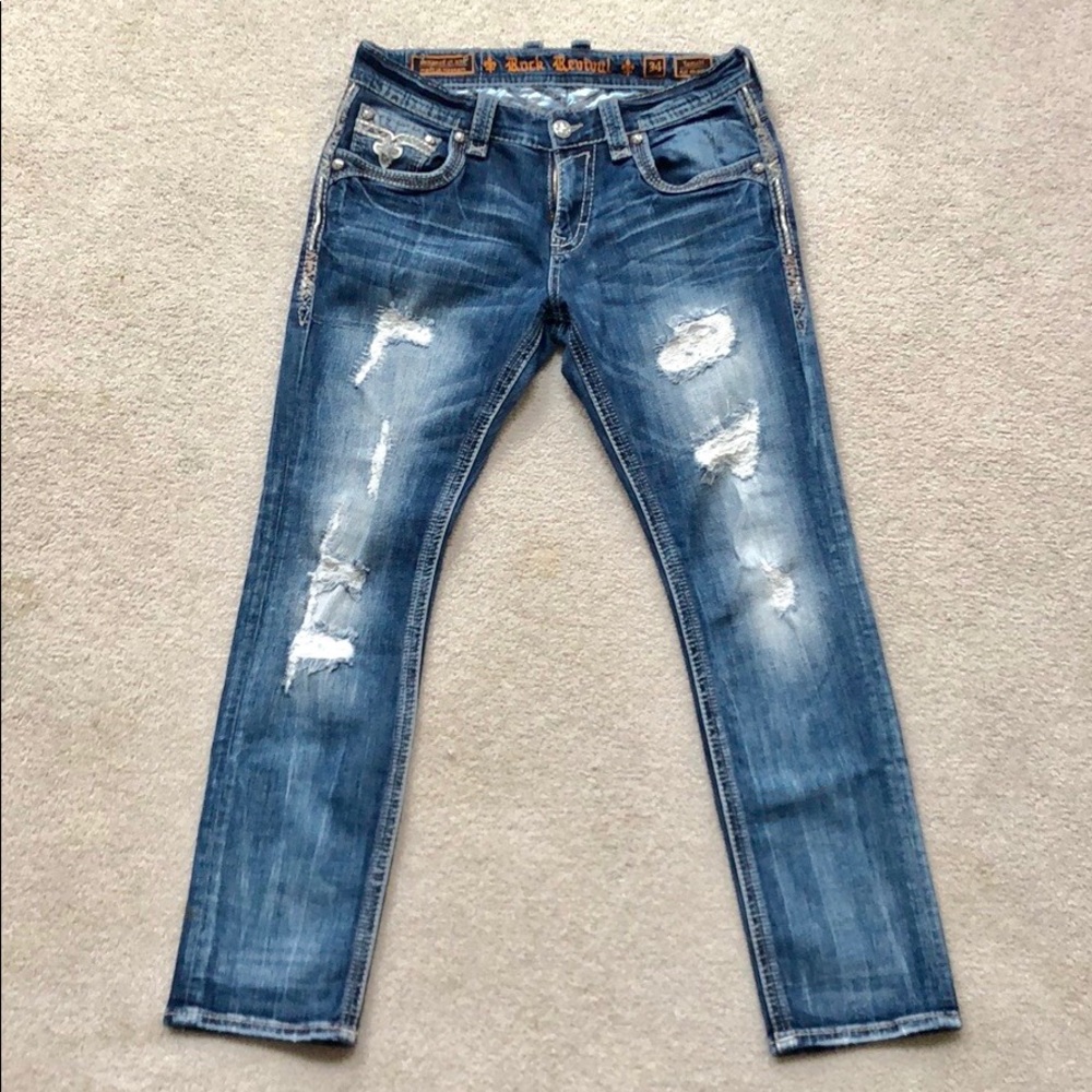 Mens Rock Revival Tomshi Alt Straight Jeans, 34